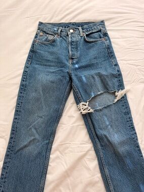 Classic High-Rise Distressed Blue Jeans - Women